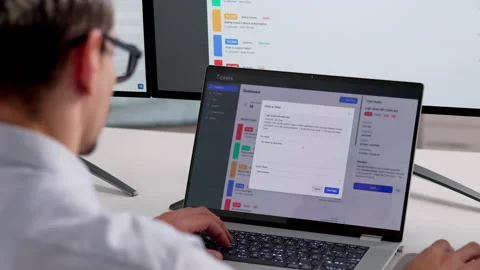 IT Technician Monitors Support Tickets Systems Stock Footage 332499853
