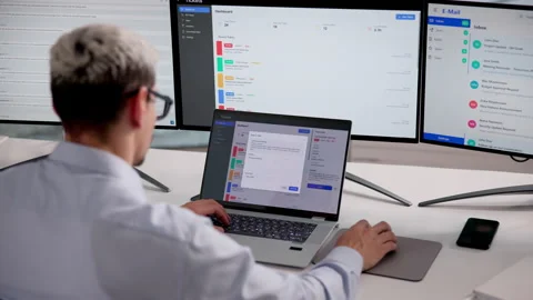 IT Technician Monitors Support Tickets Systems Stock Footage 332903245