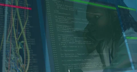 IT technician receiving call, reseating network cables while scanning code Stock Footage 330659863