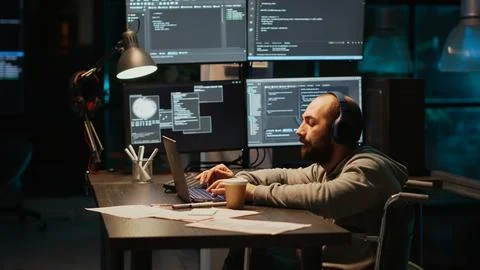 IT web developer writing source code in office 库存照片