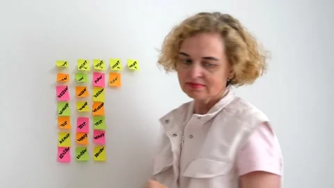 IT worker with agile board. Using scrum board for task control is a kind of.. Stock Footage 246969953