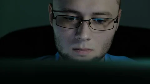 IT worker late-night work. Student. Work with computer at night. Education. Stock Footage 88995661
