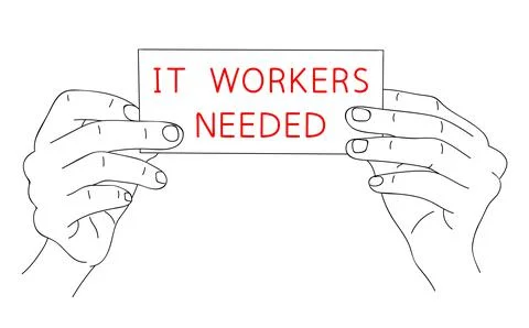IT Workers or Support Needed. Message of Hiring Computer Scientists on paper Stock Illustration