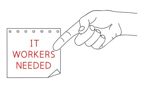 IT Workers or Support Needed. Message of Hiring Computer Scientists, on paper Stock Illustration
