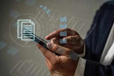 IT working on computer Business processes Document Management System (DMS) .. Stock Photos