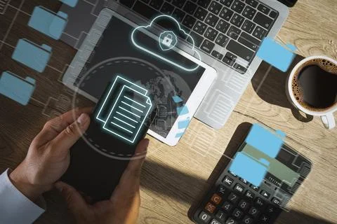 IT working on computer Business processes Document Management System (DMS) .. Foto stock