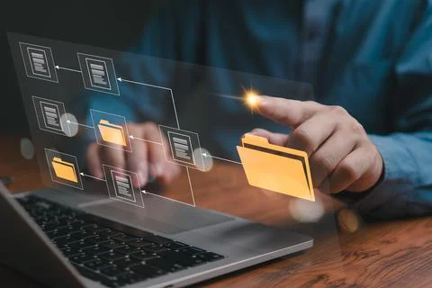 IT  working on computer Business processes  Document Management System DMS .. Stock Photos