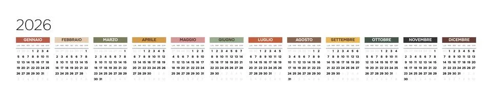 Italian 2026 Horizontal Linear Grid Blank Yearly Planner Sheet Clean Corporate A Stock Illustration