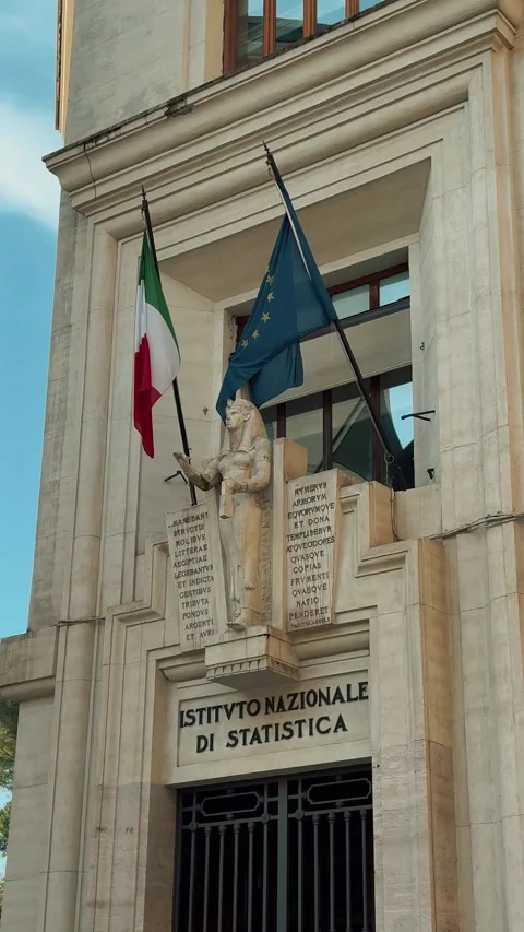 Italian and EU flags on the building 3 Видео 336009912