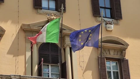Italian and EU Flags in the wind1 Stock Footage 159023779