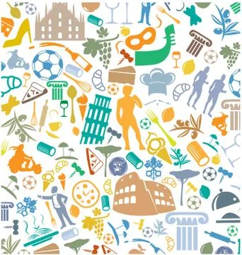 Italian background with silhouette symbol set Stockillustratie