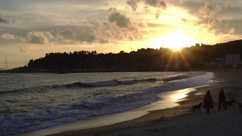 Italian beach in the afternoon/sunset. Graded Version Video stock 73260738