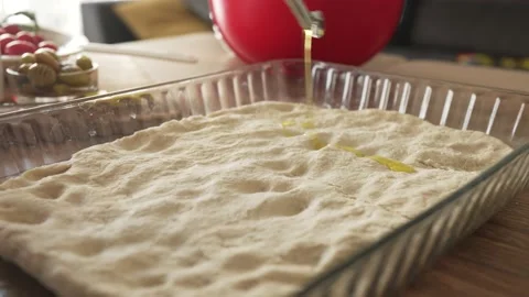 Italian bread. Bread with tomatoes. homemade food. Video stock 180849657