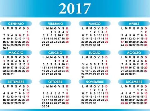 Italian calendar 2017 vector Stock Illustration
