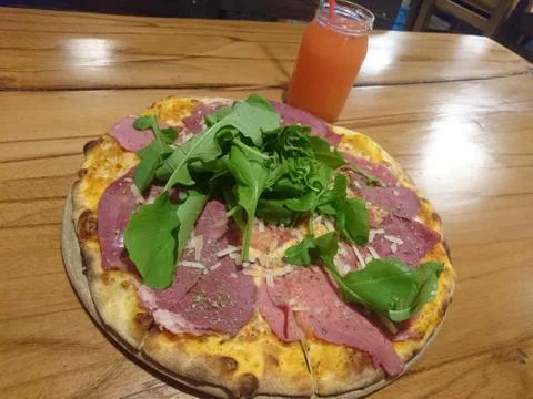 Italian Carpaccio Pizza in Istanbul Stock Photos
