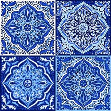 Italian ceramic tile pattern. Ethnic folk ornament. 스톡 일러스트