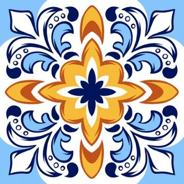 Italian ceramic tile pattern. Ethnic folk ornament. Stock Illustration