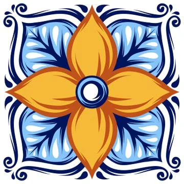 Italian ceramic tile pattern. Ethnic folk ornament. 스톡 일러스트