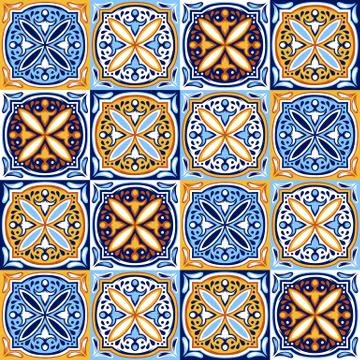Italian ceramic tile pattern. Ethnic folk ornament. Stock Illustration