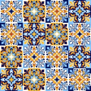 Italian ceramic tile pattern. Ethnic folk ornament. イラスト素材