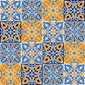 Italian ceramic tile pattern. Ethnic folk ornament. Stock Illustration