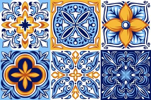 Italian ceramic tile pattern. Ethnic folk ornament. 스톡 일러스트