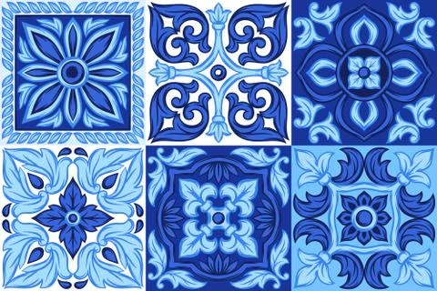 Italian ceramic tile pattern. Ethnic folk ornament. 스톡 일러스트