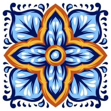Italian ceramic tile pattern. Mediterranean porcelain pottery. Ilustración de archivo