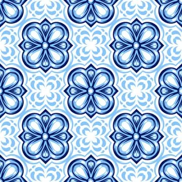 Italian ceramic tile pattern. Mediterranean porcelain pottery. Stock Illustration