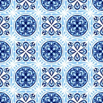 Italian ceramic tile pattern. Mediterranean porcelain pottery. Ilustración de archivo