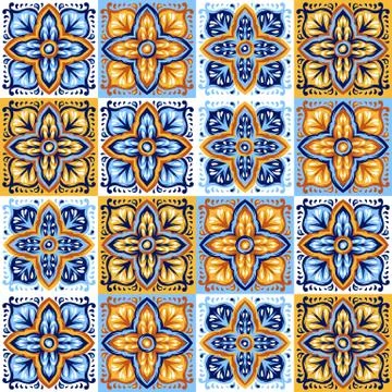 Italian ceramic tile pattern. Mediterranean porcelain pottery. Ilustración de archivo
