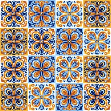Italian ceramic tile pattern. Mediterranean porcelain pottery. Ilustración de archivo