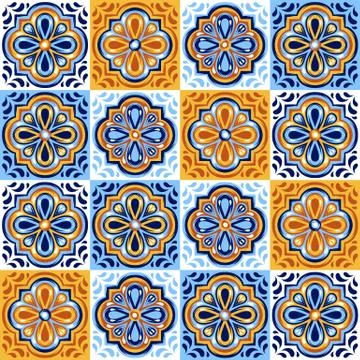 Italian ceramic tile pattern. Mediterranean porcelain pottery. Ilustración de archivo