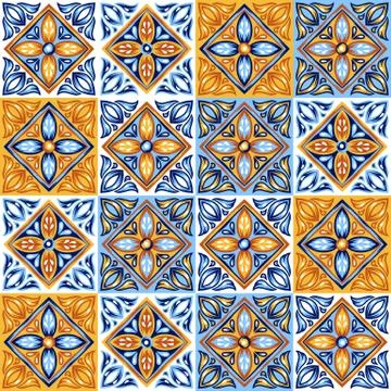 Italian ceramic tile pattern. Mediterranean porcelain pottery. Illustrazione stock