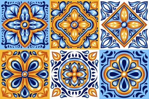 Italian ceramic tile pattern. Mediterranean porcelain pottery. Stock Illustration