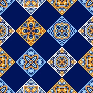 Italian ceramic tile pattern. Mediterranean porcelain pottery. Ilustración de archivo