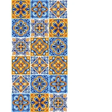 Italian ceramic tile pattern. Mediterranean porcelain pottery. Ilustración de archivo