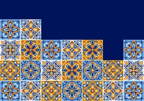 Italian ceramic tile pattern. Mediterranean porcelain pottery. Stock Illustration