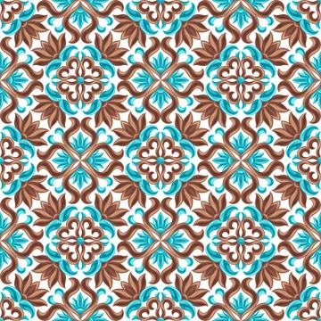 Italian ceramic tile seamless pattern. Mediterranean porcelain pottery. Stock Illustration