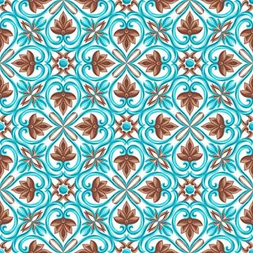 Italian ceramic tile seamless pattern. Mediterranean porcelain pottery. Ilustración de archivo