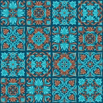 Italian ceramic tile seamless pattern. Mediterranean porcelain pottery. Ilustración de archivo