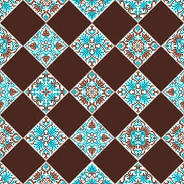 Italian ceramic tile seamless pattern. Mediterranean porcelain pottery. Ilustración de archivo