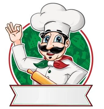 Italian Chef  inside a circle with blank banner Ilustração Stock