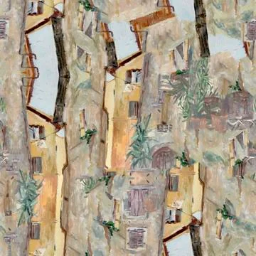 Italian city. Oil painting seamless pattern. Old city Stock Illustration
