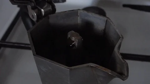 Italian coffee being brewed using moka pot for coffee break Stock Footage 119629641