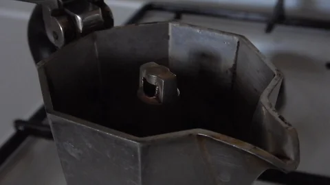 Italian coffee being brewed using moka pot for coffee break Stock Footage 119629687