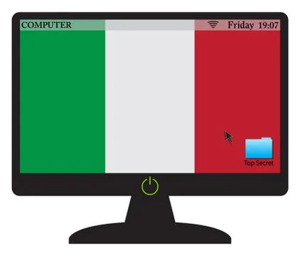 Italian Computer Screen With On Button Stock Illustration