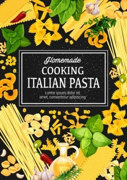 Italian cuisine pasta and herbs, vector Stock Illustration