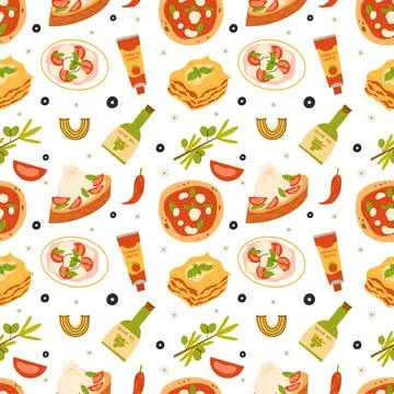 Italian dishes seamless pattern design Stock Illustration