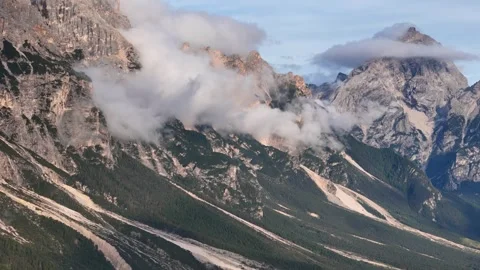 Italian Dolomites Peaks Under Clouds, Landscape Above Cortina D'Ampezzo Italy Stock Footage 337260278